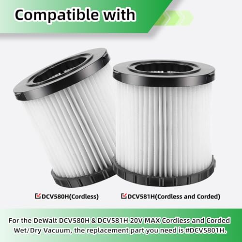 Image of 2-Pack DCV5801H Vacuum Filter Replacement Compatible with DEWALT DCV580H | Compatible with DEWALT DCV581H 20V MAX Wet /Dry Vacuum, Shop Vac Accessories with 4 Foam Sleeve Filters and 1 Cleaning Brush