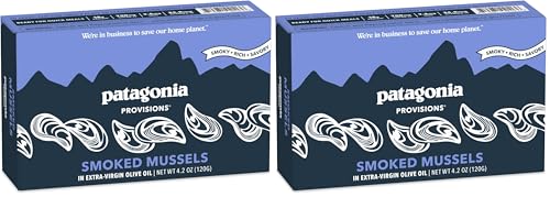 Patagonia Provisions - Smoked Mussels in Extra Virgin Olive Oil | Responsibly sourced | 18g Protein per tin & Gluten Free (Pack of 2)