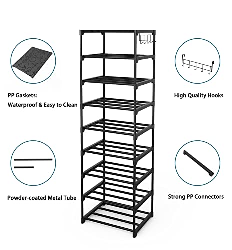Caitlyn Small 9 Tier Tall Narrow Shoe Rack For Entryway, Vertical Free Standing Shoe Rack Organizer, Space-Saving, Sturdy Metal Shoe Shelf #TOP4