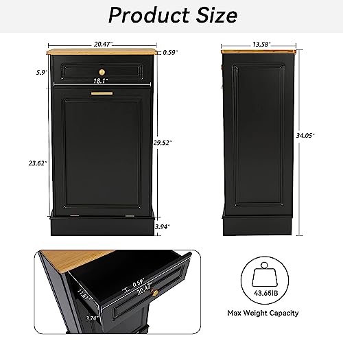 Scurrty-205-Wooden-Tilt-Out-Trash-Can-Cabinet-for-Kitchen-IslandTilt-Out-Bin-for-Trash-Disposal-Recycling-Handmade-Solid-Wood-Hideaway-Trash-Holder-for-Laundry-Hamper-with-Drawer-Black-Single Scurrty 205 Wooden Tilt Out Trash Can Cabinet for Kitchen IslandTilt Out Bin for Trash Disposal Recycling Handmade Solid Wood Hideaway Trash Holder for Laundry Hamper with Drawer Black Single