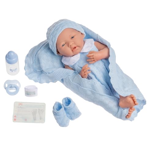 Anatomically Correct Real Boy Baby Doll | 15" All-Vinyl Baby Doll | JC Toys - La Newborn | Made in Spain | Comes With Blue Knit Outfit and Accessories | Designed by Berenguer | Ages 2+