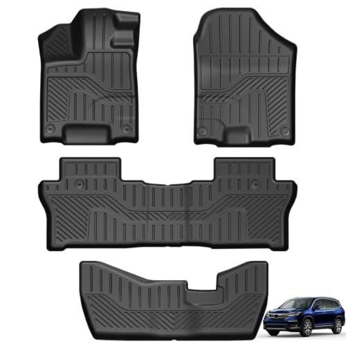 Image of Floor Mats for Honda Pilot 2016-2022 8 Seat (No Elite Models) | All Weather Odorless Floor Liners, Custom Fit Precise Coverage, Waterproof Non-Slip TPE Material, Easy to Clean