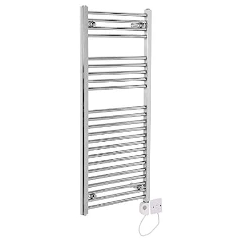 WarmeHaus Boston - Electric Heated Towel Rail Straight Chrome Thermostatic Bathroom Towel Radiator - 1100x500mm Cover