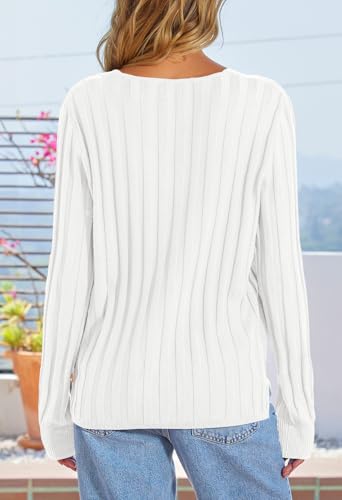 Merokeety SOFT COMFY SWEATER Women'S 2024 Fall V Neck Sweater Long Sleeve Ribbed Knit Casual Slim Fitted Pullover Top thumb #3