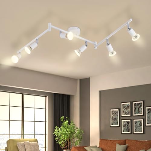 Lichtmaler LED Lámpara Techo 6 Focos - Lámpara Salon 330° Orientable Moderna Foco Techo GU10 Blanco Industrial Dormitorio Salón, Bombilla NO Incluida