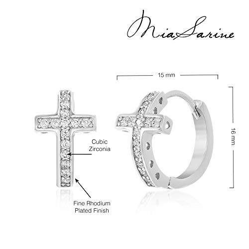 1/7 Cttw Cubic Zirconia Curved Cross Hoop Earrings for Women in Rhodium Plated Brass4