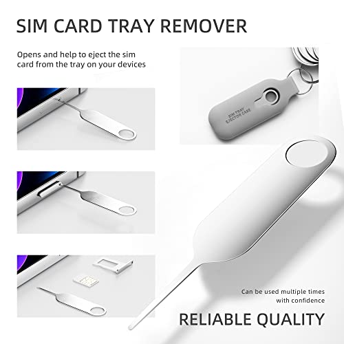 10 Pack SIM Card Tray Eject Pin Removal Tools Needles Opener-SIM Tray Ejector Case Protector with Detachable Keychain Charm,Suitable for All iPhone,Samsung and Other Smart Phones,Grey - Thumbnail 5