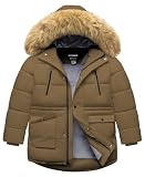 CTFASHION Boys Coats Boys' Down Jackets & Kids Boy's Winter Coat Fleece Lined Waterproof Jacket Puffy Cotton Thick Hooded Outdoor Outerwear Khaki 10-12