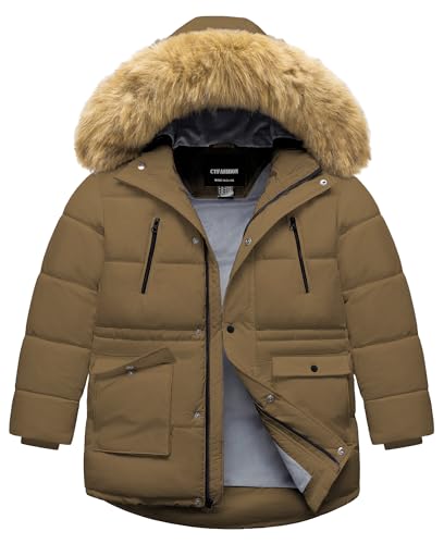 Boy's Winter Coat Waterproof Kids Puffer Jacket Thicken Parka Fleece Lined Bubble Ski Snow Outerwear with Fur Hood