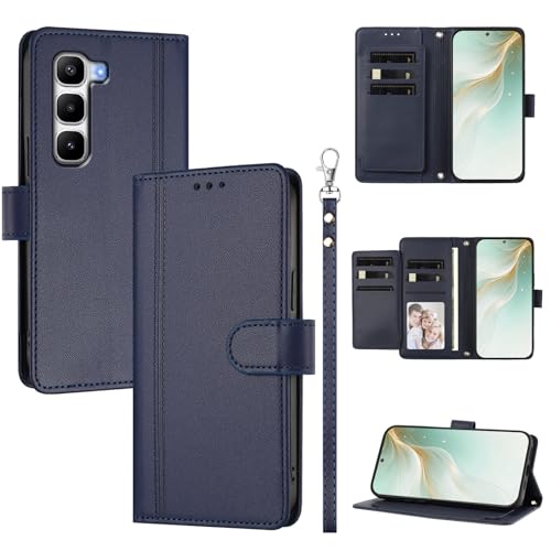 �X�}�z�P�[�X �Ή��@�� for Infinix Hot 60 Pro Plus �X�}�z�P�[�X�y�E�H���b�g�f�U�C�� �f���A���J�[�h�X���b�g �L���b�V�� �t���b�v���X�^���h �����h�~�zBlue
