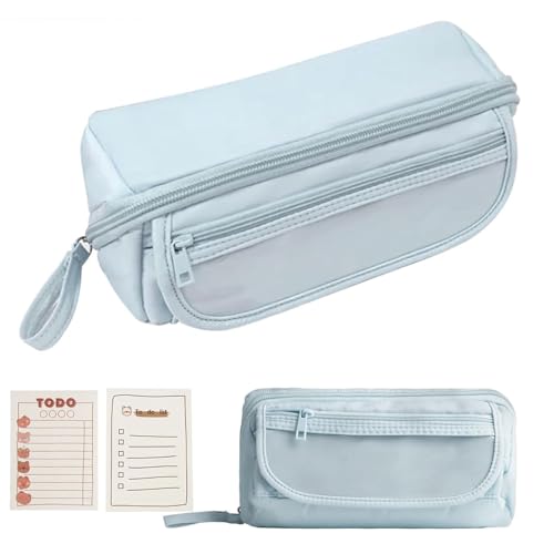 Image of Large Capacity Blue Pencil Case for Girls Boys with 2 Note Pads Portable