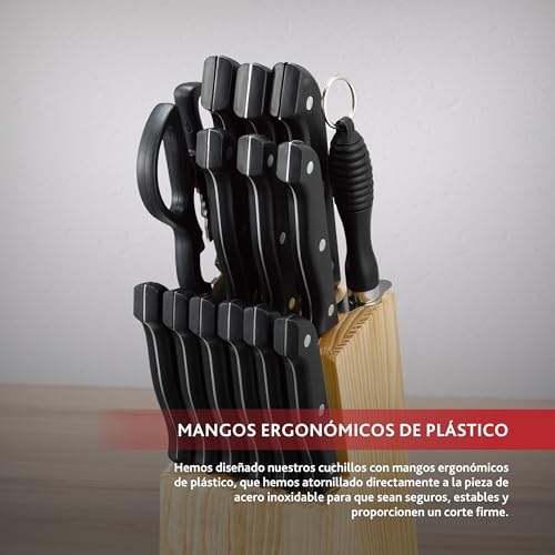 RENBERG Tenessy | Coltelli da Cucina | Set Completo di 15 Pezzi con Ceppo di Legno | Perfetti per Tagliare Ogni Ingrediente | Cucina Professionale | Fabbricati in Acciaio Inox - immagine 5