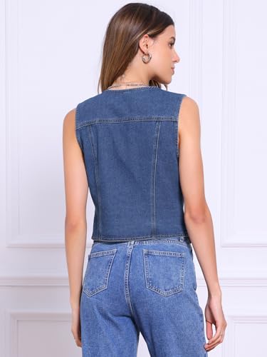 Allegra K Denim Vest for Women's Button Down V Neck Western Waistcoat Sleeveless Jean Jacket3