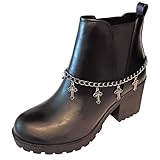 Goth Alt Black Cross Boot Jewelry Charm Bracelet Black Chain 16 Inch Double Clasp Western Alternative Steamunk Victorian Gothic Gift Boxed