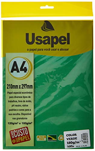 Papel A4 Color Usapel Verde 180G. - Pacote Com 50 Folhas, Filiperson, 25005, Multicolor