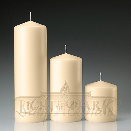 Light In The Dark Vanilla Pillar Candle Variety Set - 3 Vanilla Unscented Pillar Candles - Set Includes 3", 6" And 9" Candle #TOP1