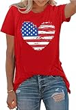 American Flag Heart Shirts for Women 4th of July T-Shirt Graphic Patriot Tee USA Flag Shirt Tops