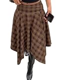 Acelitt Women’s Plaid Midi Skirt, Brown, Medium