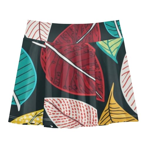 Joisal Girls' Shorts Athletic Skorts Skirts with Shorts Neon Little Girl Colorful Leaves 3t2