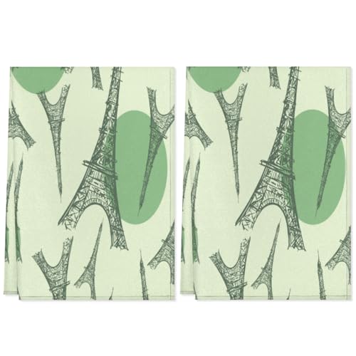 QsirBC The Eiffel Tower Kitchen Towels Set of 2 Hand Towels Dish Towels Reusable Decorative Towel Sets for Cooking Baking, 28.3 X 17.7 Inch