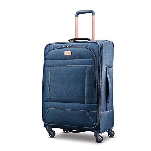 American Tourister Belle Voyage Softside Luggage with Spinner Wheels, Blue Denim, Checked-Large 28-Inch