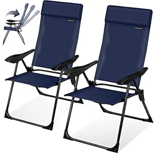 KESSER® 2er Set Gartenstuhl Hochlehner Alu Klappstuhl 7-Fach Verstellbar mit Armlehnen Atmungsaktiv klappbar Campingstuhl Balkonstuhl Klappsessel Garten Terrasse, Blau