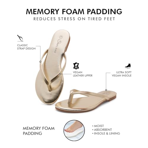 Image of Shoe Land Thong Flip Flops for Women, Memory Foam Flat Sandals, Lightweight Summer Slides, Non Slip Comfort Sandals for Beach, Travel and Everyday Wear