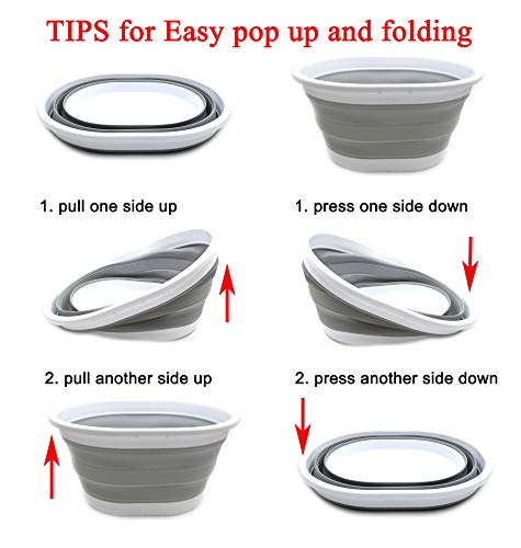 Image of SAMMART Collapsible Plastic Laundry Basket - Oval Tub / Basket - Foldable Storage Container / Organizer - Portable Washing Tub - Space Saving Laundry Hamper (1, Grey)
