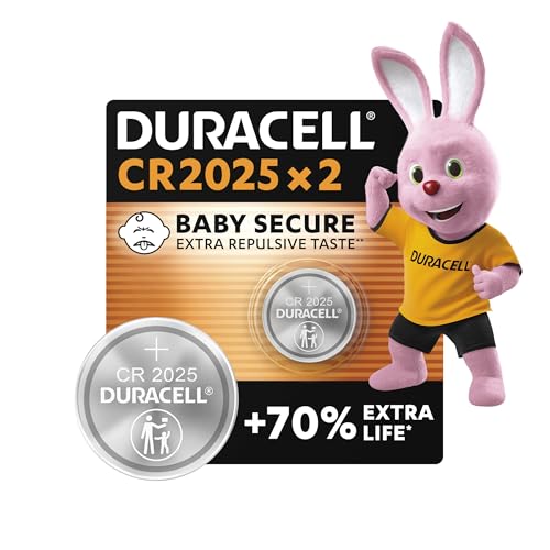 Duracell 2025 pilas de botón de litio 3 V (paquete de 2) - Hasta un 70 % más de duración - Tecnología Baby Secure - Para llaves de control remoto, relojes deportivos y gafas 3D - Embalaje seguro