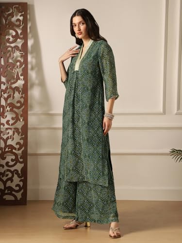 Image of Globus Women Kurta Set (8909389016096 Green L)