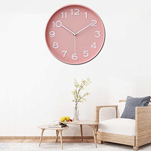 Image of HZDHCLH Wall Clock 12 inch Silent Non Ticking Modern Wall Clocks Battery Operated Clocks for Kitchen Bedroom Living Room Office Decor (Pink)