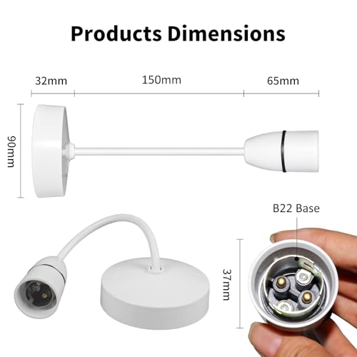 B22 Lamp Holder - Ceiling Pendant Light Fitting, 2 PCS White Plastic Light Bulb Holder for Kitchen Island Living Room Bedroom Dinning Room Lightings - Image 3