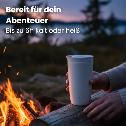 Abjoki Thermobecher 350ml SNUG – Keramik-Beschichtung für puren Geschmack – Auslaufsicherer Kaffeebecher To Go Edelstahl – Hält 6h heiß & kalt – Isolierbecher Off White