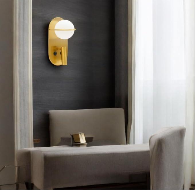 Image of Modern Gold LED Wall Lamp with Adjustable Spotlight Versatile Lighting for Living Room, Bedroom & Bedside|Cool White, Warm White, Natural White|Gold