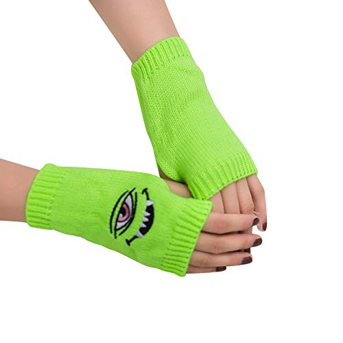 Preisvergleich Produktbild Shulky Fingerlose Handschuhe Damen Winter Armstulpen Handschuhe Mädchen Weiches Pulswärmer Stickerei Teufel Stricken Kurzer Gestrickte Halb Fingerlose Fäustlinge (Grün)