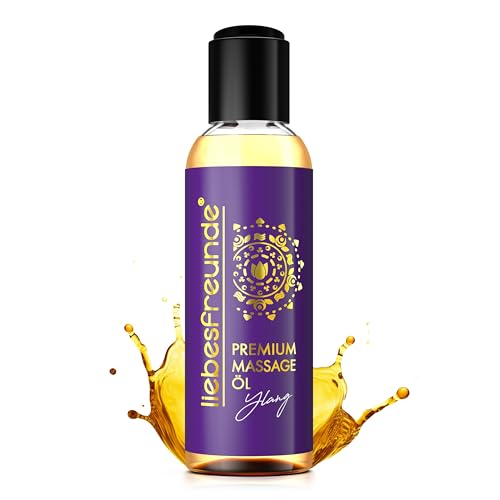 Liebesfreunde® Massageöl Ylang-Ylang mit verführerischem Duft – Hautverwöhnendes Massage Öl mit Mandelöl & Provitamin B5, 150 ml Liebesfreunde® Massageöl Ylang-Ylang mit verführerischem Duft – Hautverwöhnendes Massage Öl mit Mandelöl & Provitamin B5, 150 ml