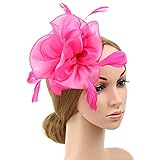 Women Organza Fascinator Hat Flower Feather Fascinators Tea Party Hat Headwear Fascinator Headband for Wedding Evening Church Rose Red