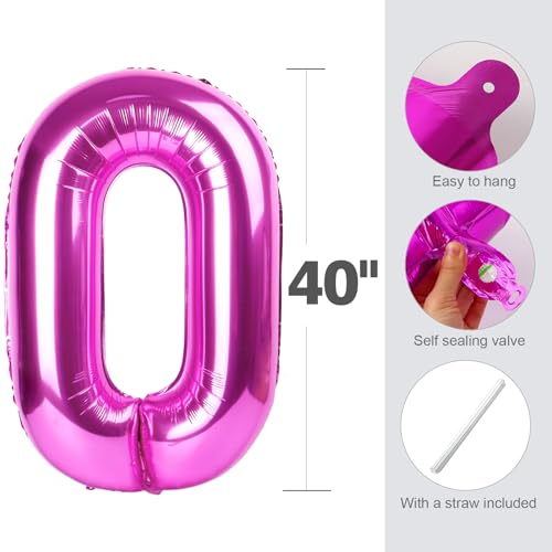 Image of Number Balloons 5 Balloon Hot Pink for 5th Birthday Party Decoration, 40 in | Saturated Color, Large 40 in, With Straw & Hanging Hole, For Back-to-School Season, Wedding, Christmas, New Year, Anniversary