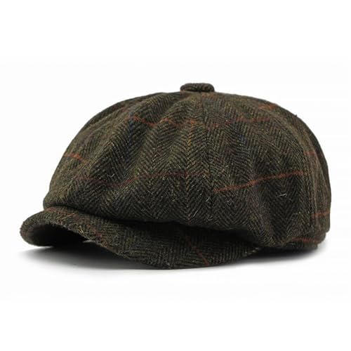 Chennuo Casquette Plate Vintage en Tweed Herringbone, Style Gavroche avec Motif à Rayures pour Homme Hiver (FR/ES, Numérique, 56, 59, Brun)