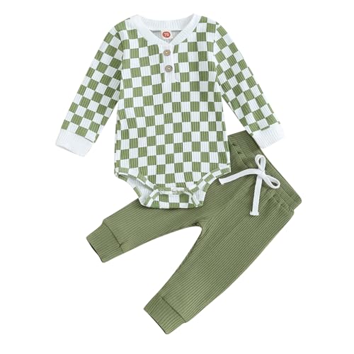 Image of Newborn Baby Boy Girl Clothes Ribbed Knitted Long Sleeve Romper Pants Solid Cotton Infant Fall Winter Outfits 2Pcs