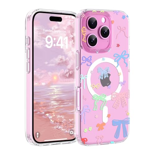 Coque nœud iPhone 16 Pro Max mignonne et transparente compatible avec MagSafe pour femme