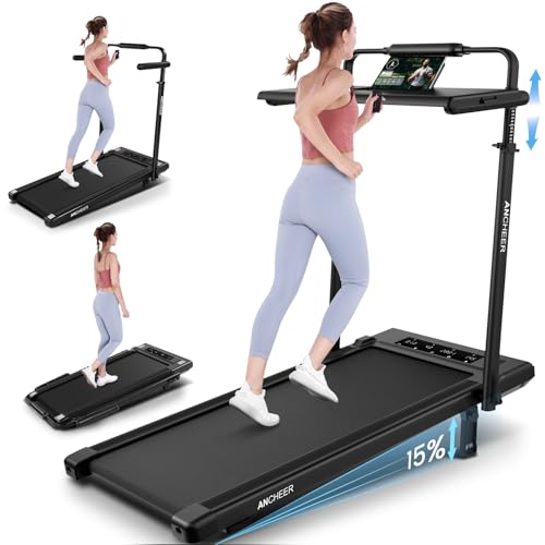 Walking Pad Treadmill with Desk Workstation,3.5 HP Foldable Treadmills with 15% Incline & Handle Bar,450lbs Capacity,2s Folding,Ultra-Quiet,Small/Compact Under Desk Treadmills for Home Ofiice