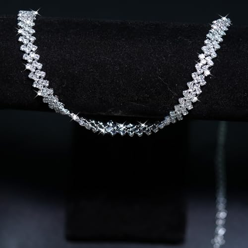 Ronglry Rhinestone Choker Necklace for Women Silver Diamond Choker Necklaces for Women Sparkly Crystal Rhinestone Necklace for Women Silver Chokers for Women Party Prom Wedding Jewelry Accessories4