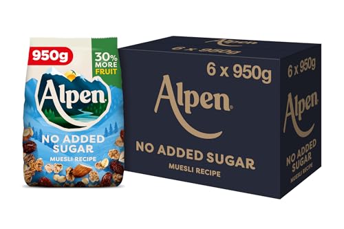 Alpen No Added Sugar Muesli, Breakfast, High in Fibre, Vegetarian, Low Sugar, (Pack of 6 ) 950g