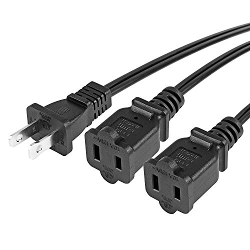 Vseer 1 To 2 Splitter Extension Cord Us Ac 2-Prong Male And Female Power Cable Spt-2 18Awg 10A/125V, With 2 Extended Outlets Nema 5-15P To Nema 5-15R X 2 (1.5Ft) #TOP2