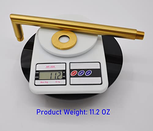 Aquaiaw Shower Arm And O-Ring Flange, 12 Inch, Solid Brass, Soldered 90 Degree, Both Soldered 1/2 Npt Tapered Threads, Round, Brushed Gold, Wall Shower Arm Extension, Rain Shower Head Extension Arm #TOP3