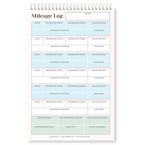 Mileage Log Book 5.5 x 8.5 50 Double-Sided Spiral Bound Pages