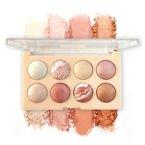 K'APEINE 8 Colors Baked Powder Palette, Pink Gold Brown Face Highlighter Eyeshadow Blush Contour...
