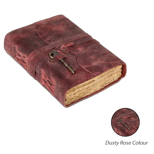 Leather Journal with Deckle Edge Paper 8x6 inch and Vintage Key | Handmade Writing Notebook Diary | Bound Daily Notepad for Men & Women Medium, Sketch/Writing pad for Artists - Image 2