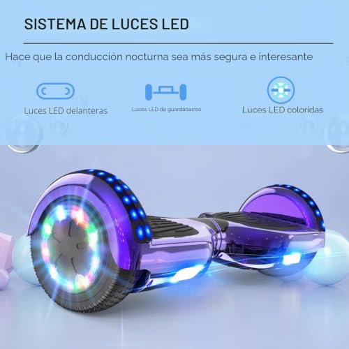 Miniatura 4 de Rcb Hoverboard 6.5 Auto-Equilibrio Para Niños, De Auto-Equilibrio Hoverboards Con Luces Led Integradas Y Bluetooth, Hoverkart Go-Kart, Regalo Para Niños Y Adultos